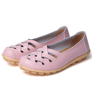 Women Flat Summer Genuine Leather Shoes Woman