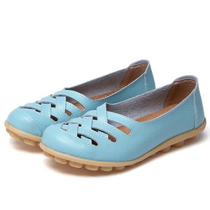 Women Flat Summer Genuine Leather Shoes Woman